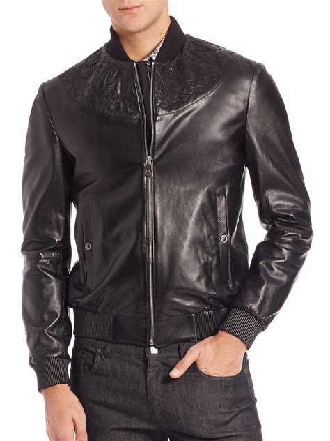 versace black leather|Versace leather jacket men's.